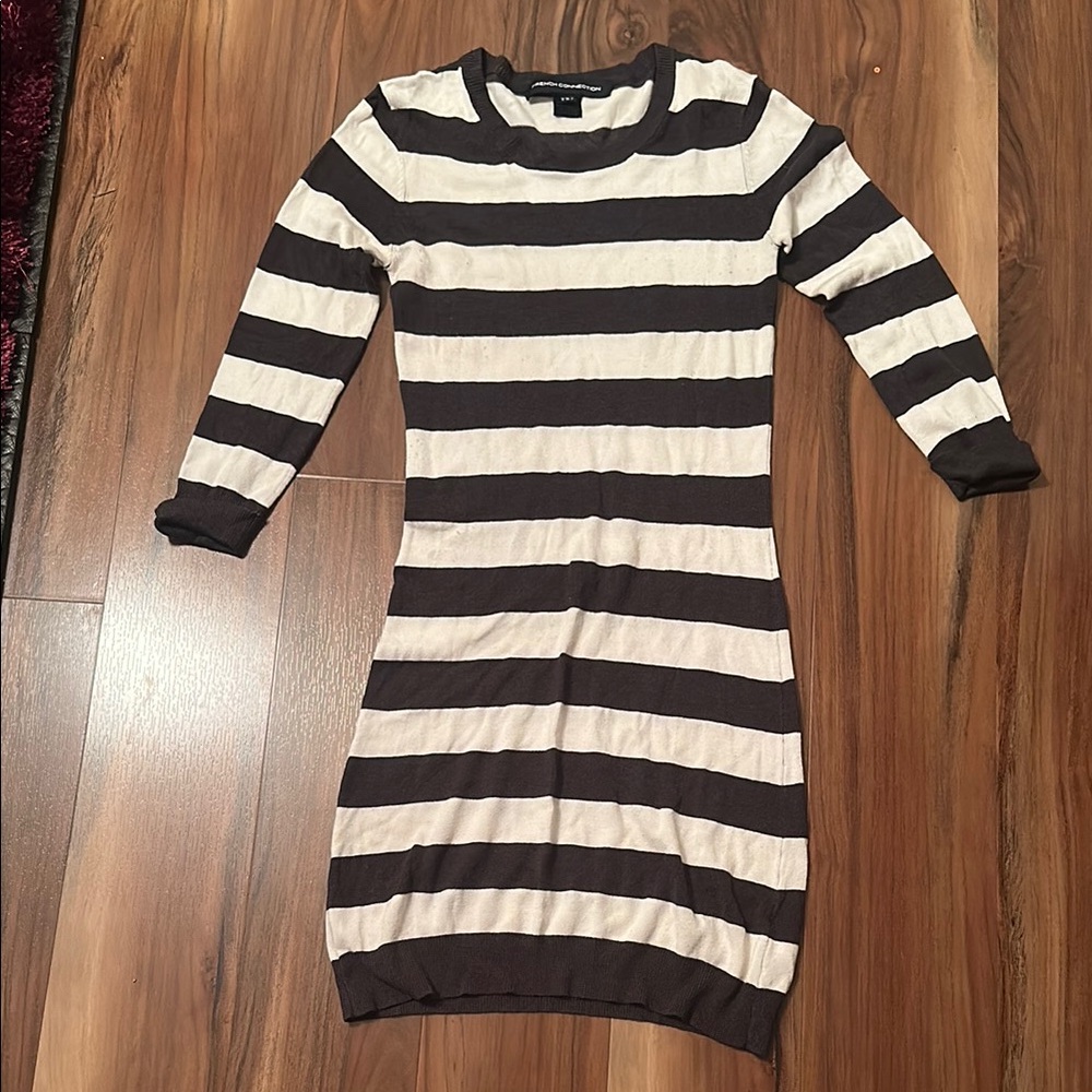 French Connection Black and White Ribbed Sweater Dress